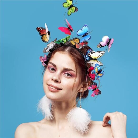 Butterfly Crown Headband | Fascinator Costume Headpiece | Tea Party & Halloween - Picture 5 of 8